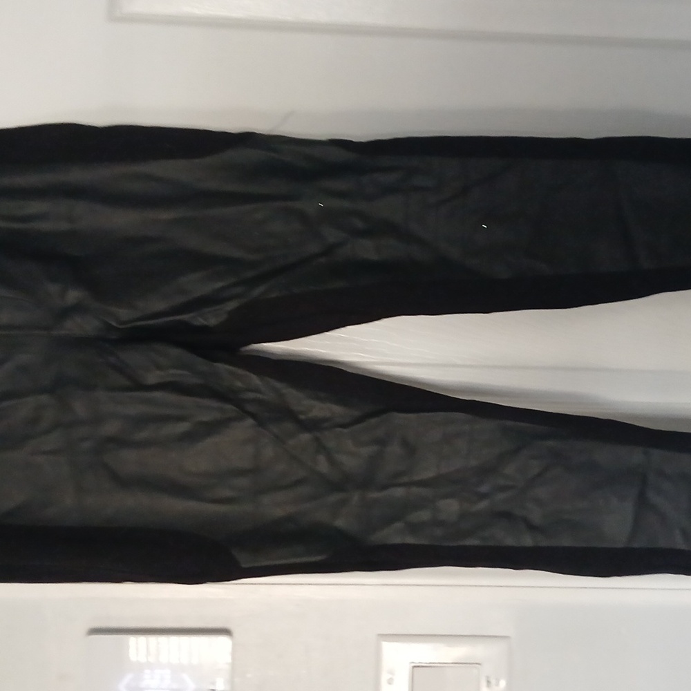 Faux leather and cotton slack pants
